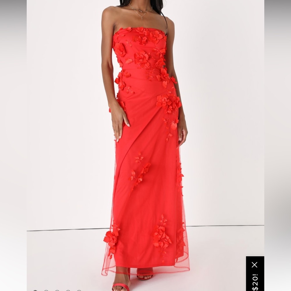NWT Lulus Remarkable Refinement Red Floral Strapless Maxi Dress